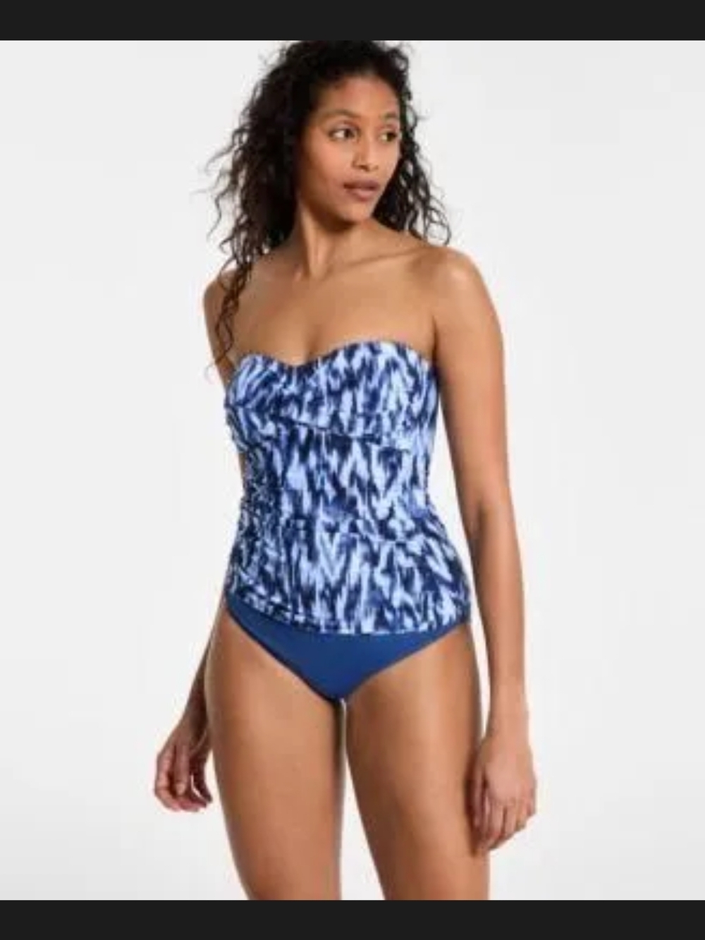 Anne Cole Blue Strapless Printed Tankini Top Xs